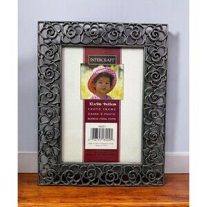 Vtg Ornate Photo Frame Metal Floral Scroll Frame Holds 3.5 x 5 photo MCM 1999